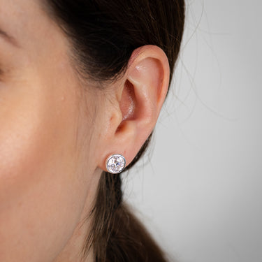 Sterling Silver Cubic Zirconia Bezel Set 8mm Stud Earrings