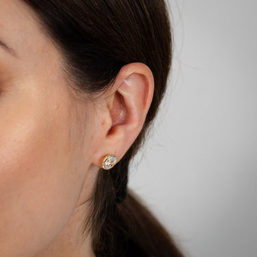 Sterling Silver Gold Plated Cubic Zirconia Bezel Set 8mm Stud Earrings