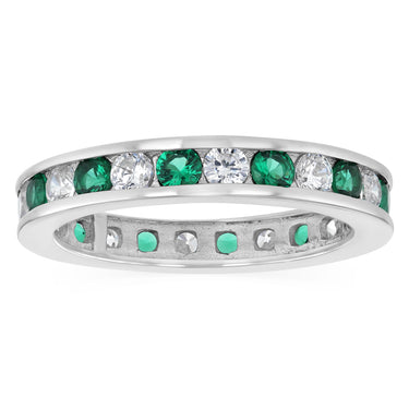 Sterling Silver Green and White Cubic Zirconia Channel Ring