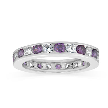 Sterling Silver Purple Cubic Zirconia Channel Ring