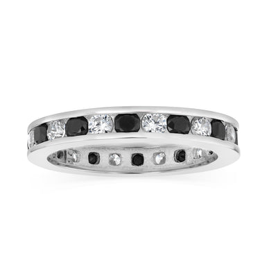 Sterling Silver Black and White Cubic Zirconia Channel Ring