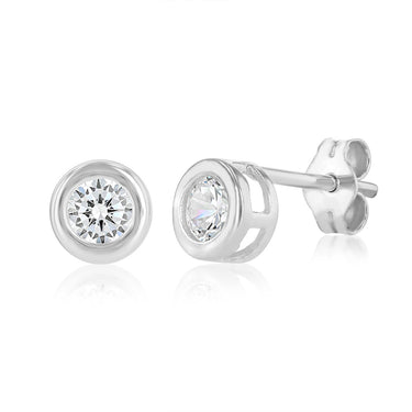Sterling Silver Cubic Zirconia 4mm Bezel Set Stud Earring
