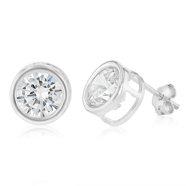 Sterling Silver Cubic Zirconia 8mm Bezel Set Stud Earrings
