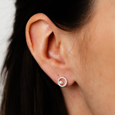 Sterling Silver Open Circle and Ball Stud Earrings