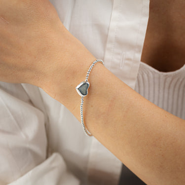 Sterling Silver Beaded Heart 19cm Bracelet
