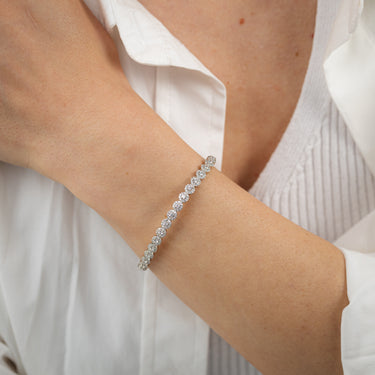Sterling Silver Cubic Zirconia Beaded Cuff Bangle