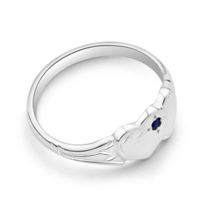 Sterling Silver Natural Sapphire 2Heart Signet Ring Size H
