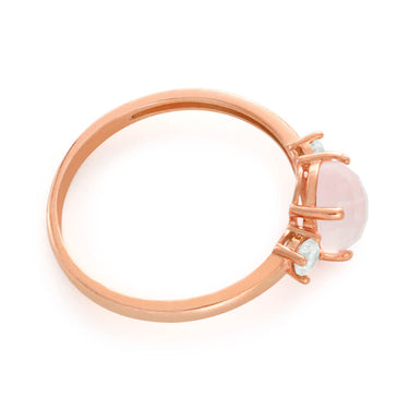 Gold Plated Sterling Silver Cubic Zirconia + Rose Quartz Oval Ring
