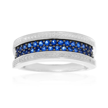 Sterling Silver Created Sapphire + Cubic Zirconia Stripe Ring