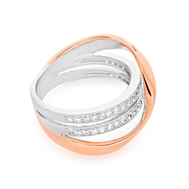 Gold Plated Sterling Silver Cubic Zirconia Fancy Cross Over Ring