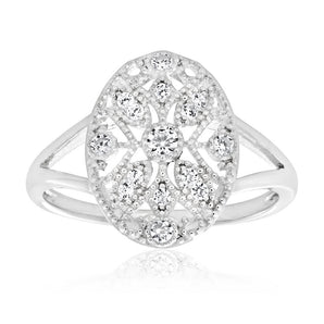 Sterling Silver Rhodium Plated Cubic Zirconia Style Vintage Ring