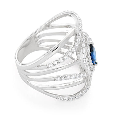 Sterling Silver Created Sapphire + Cubic Zirconia Marquise Ring
