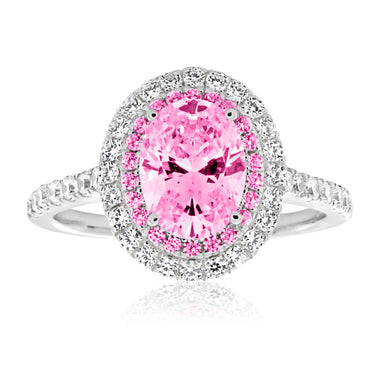 Sterling Silver Rhodium Plated Pink Zirconia Ring