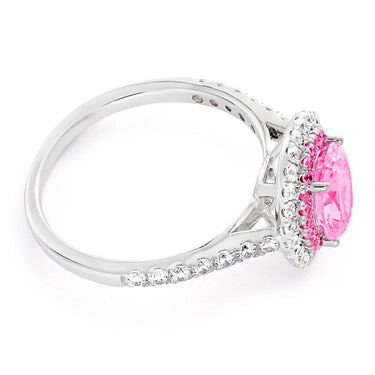 Sterling Silver Rhodium Plated Pink Zirconia Ring