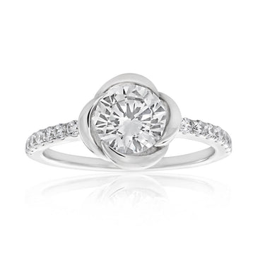 Sterling Silver Rhodium Plated Cubic Zirconia Flower Ring