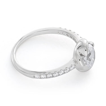 Sterling Silver Rhodium Plated Cubic Zirconia Flower Ring