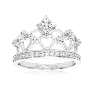 Sterling Silver Cubic Zirconia Princess Crown Ring