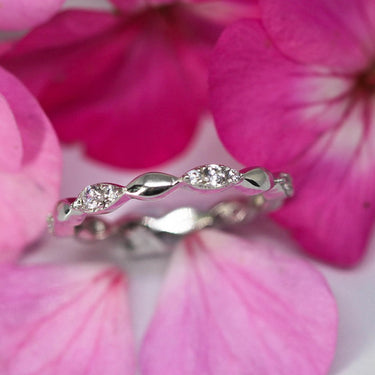 Sterling Silver Rhodium Plated Cubic Zirconia Marquise Eternity Ring