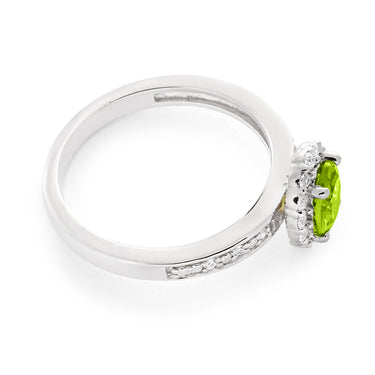 Sterling Silver Rhodium Plated Peridot & White Zircon Ring