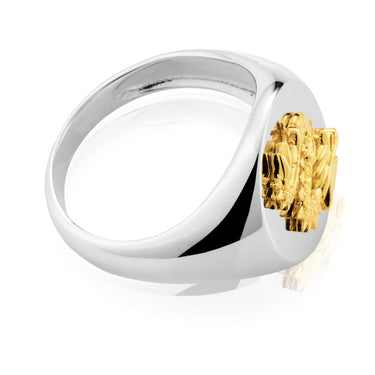 Sterling Silver Gold Plated Dragon Gents Signet Ring