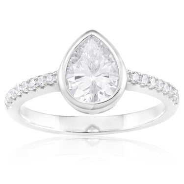 Sterling Silver Rhodium Plated Zirconia Pear-Shaped Pave Set Ring