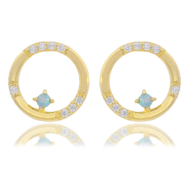 OPAL GLOW BLUE CREATED OPAL CIRCLE EARRINGS GOLD