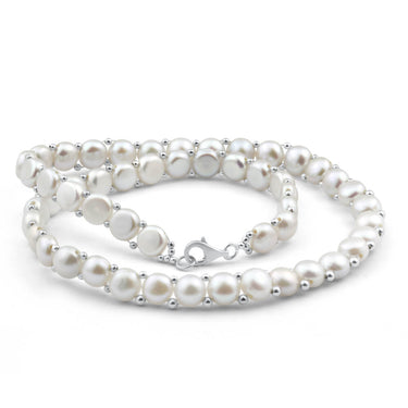 White Freshwater Flat Pearl 43cm Necklace with Sterling Silver Clasp