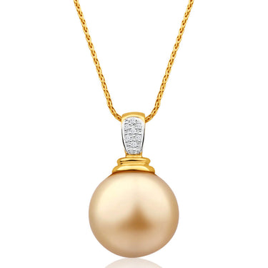 9ct Yellow Gold Golden South Sea Pearl & Diamond Pendant