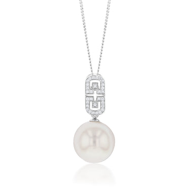 Sterling Silver South Sea Pearl and Zirconia Pendant on Chain "Lola"