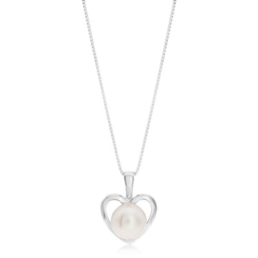 Sterling Silver White Freshwater Pearl Heart Pendant. Includes 45cm Chain.