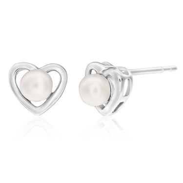 Sterling Silver White Freshwater Pearl Heart Stud Earrings