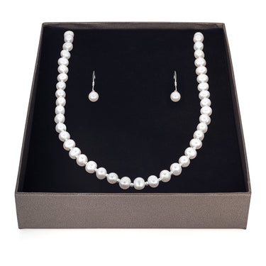 Sterling Silver White Freshwater Pearl Chain & Earring Boxed Set