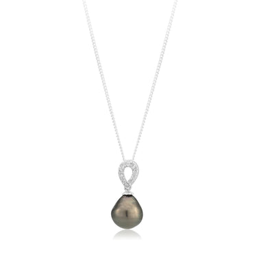 Tahitain Pearl & Zirconia  Sterling Silver Pendant