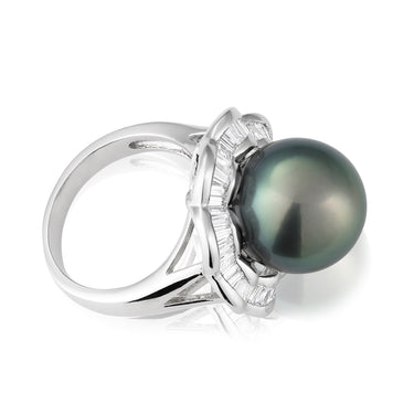 Sterling Silver Tahitian Pearl & Zirconia Ring