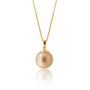 9ct Yellow Gold 11-13mm Golden South Sea Pearl Pendant with 45cm Chain