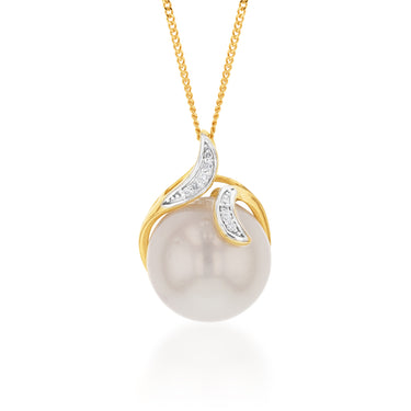 9ct Yellow Gold Golden Pearl and Diamond Pendant