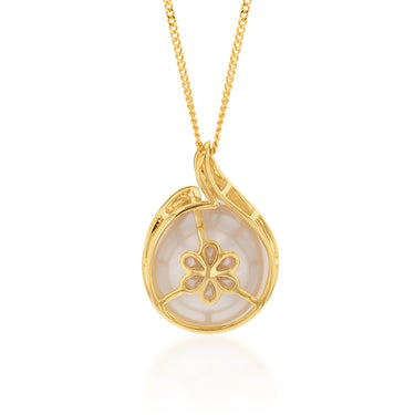 9ct Yellow Gold Golden Pearl and Diamond Pendant