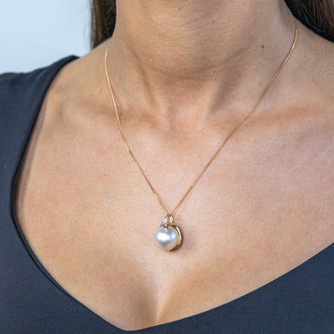 9ct Yellow Gold Golden Pearl and Diamond Pendant