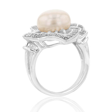 Sterling Silver Freshwater Pearl and White Zircon Fancy Ring
