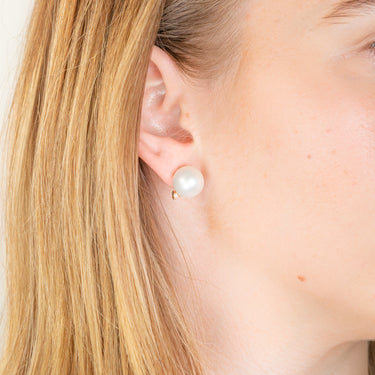 9ct Yellow Gold White South Sea Pearl and Diamond Stud Earrings