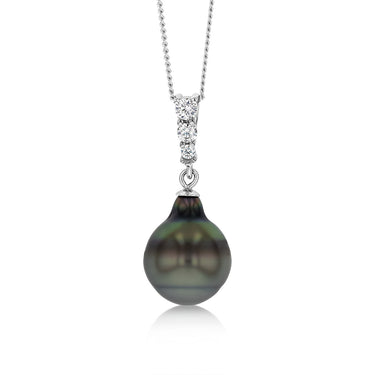 Sterling Silver Tahitian Pearl & Zirconia Pendant