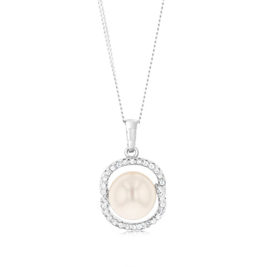 Freshwater Pearl and Zirconia Earrings and Pendant Gift Boxed Set.