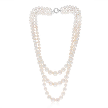 Three Layered Graduated Potato Shaped Pearl Necklace 46cm With Silver Clasp