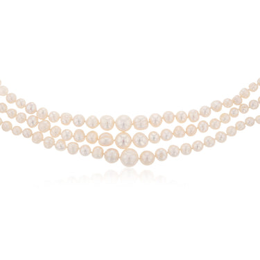 Three Layered Graduated Potato Shaped Pearl Necklace 46cm With Silver Clasp