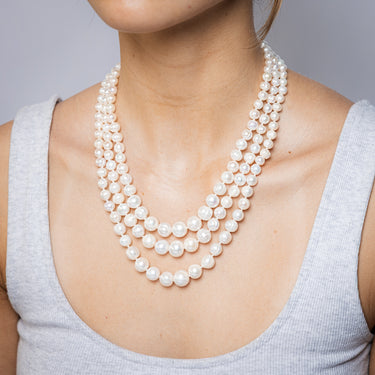 Three Layered Graduated Potato Shaped Pearl Necklace 46cm With Silver Clasp