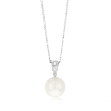 11-12mm White South Sea Pearl and Diamond Pendant on 45cm Chain in Sterling Silver