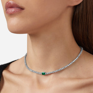 Chiara Ferragni Emerald Silver and Green Zirconia Necklace