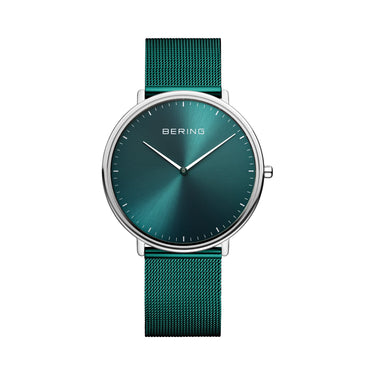 Bering Ultra Slim 39mm Green Milanese Strap Watch