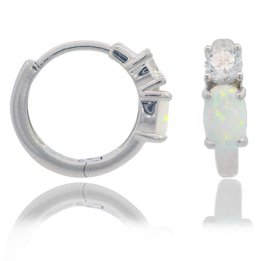 OPAL GLOW WHITE CREATED OPAL HOOP EARRINGS SILVER