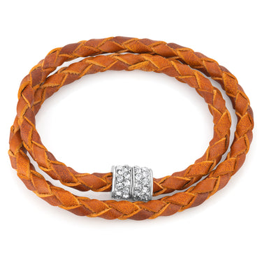 Stainless Steel Crystal Double Wrap Magnetic Fancy Tan Bracelet